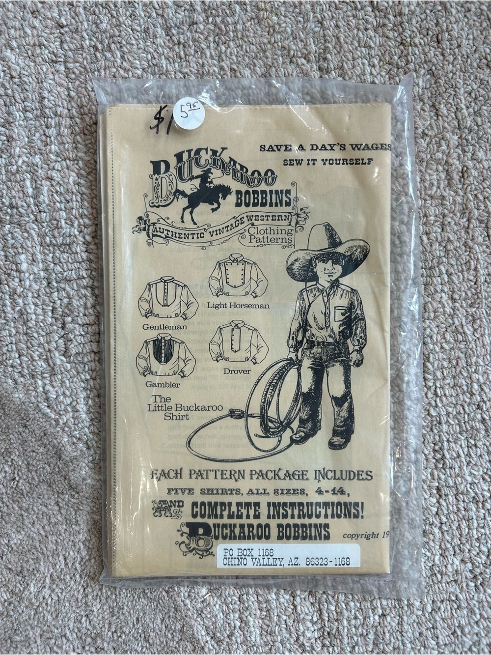 Brand New Buckaroo Bobbins Vintage 1992 Authentic Western sewing Patterns